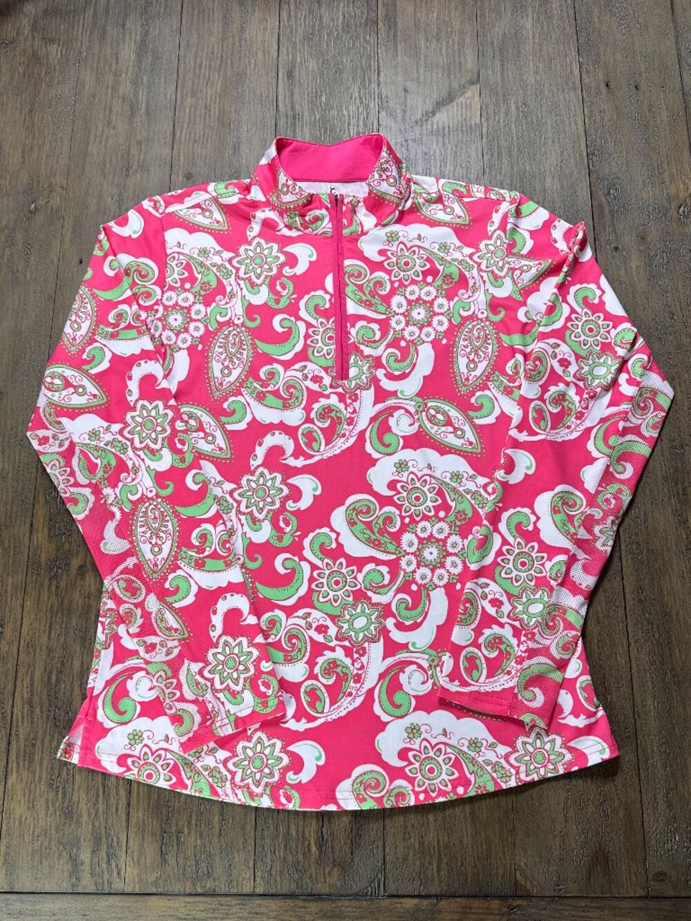 SanSoleil Pink Paisley Quarter Zip UPF 50+ Golf Tennis Top M